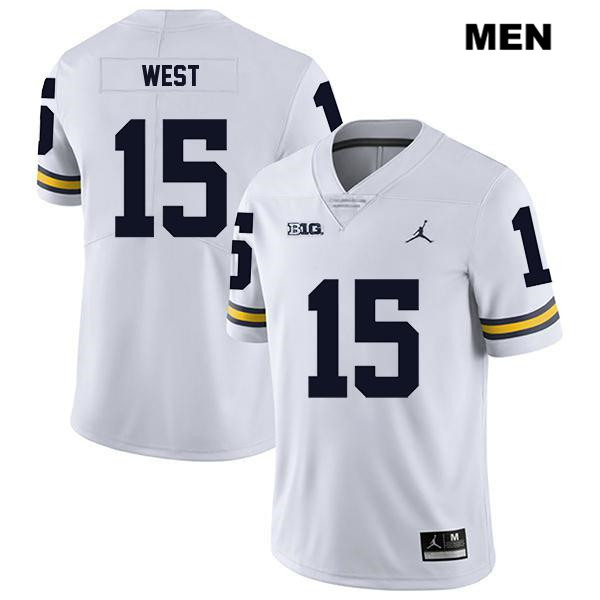 Men's NCAA Michigan Wolverines Jacob West #15 White Jordan Brand Authentic Stitched Legend Football College Jersey QJ25L12UA